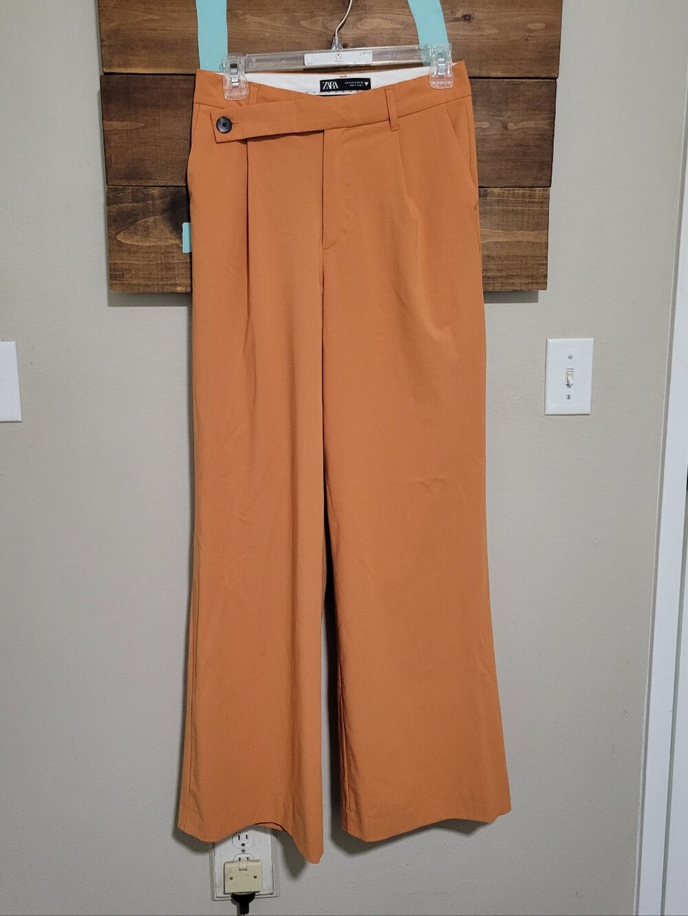 Zara Pumpkin Orange Wide-Leg Asymmetrical Waist Trousers Pants Small